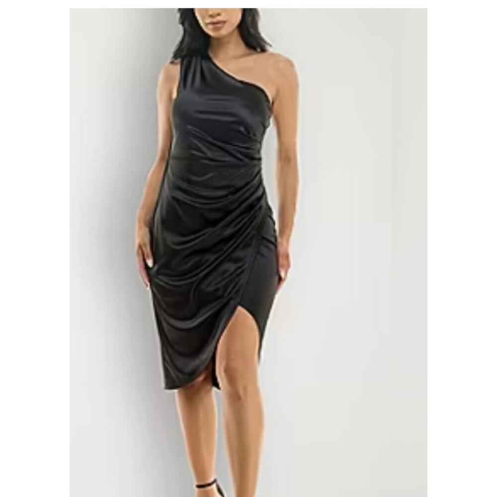 NWT Premier Amour Black One-Shoulder Satin Dress